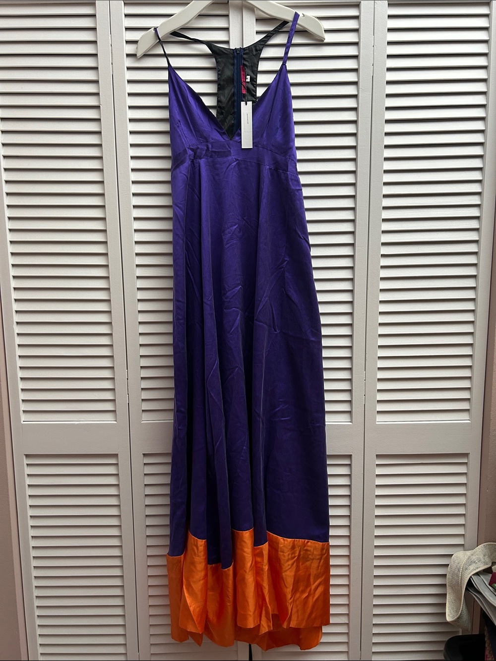 Delilah Johnson Silk Purple and Orange hem Maxi Dress with Black Back Detail 6